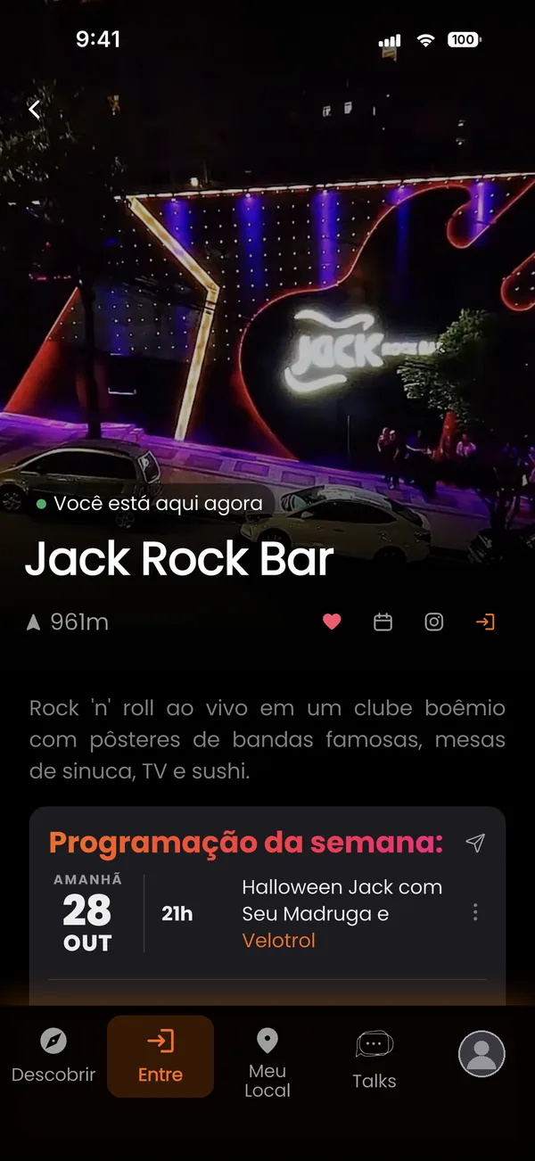 Página de um bar com a programação da semana